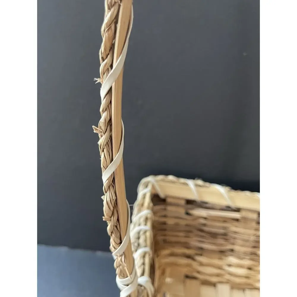 Vintage Garden Trug Handle Basket Rustic Twig Wood Farmhouse Gathering Cottage